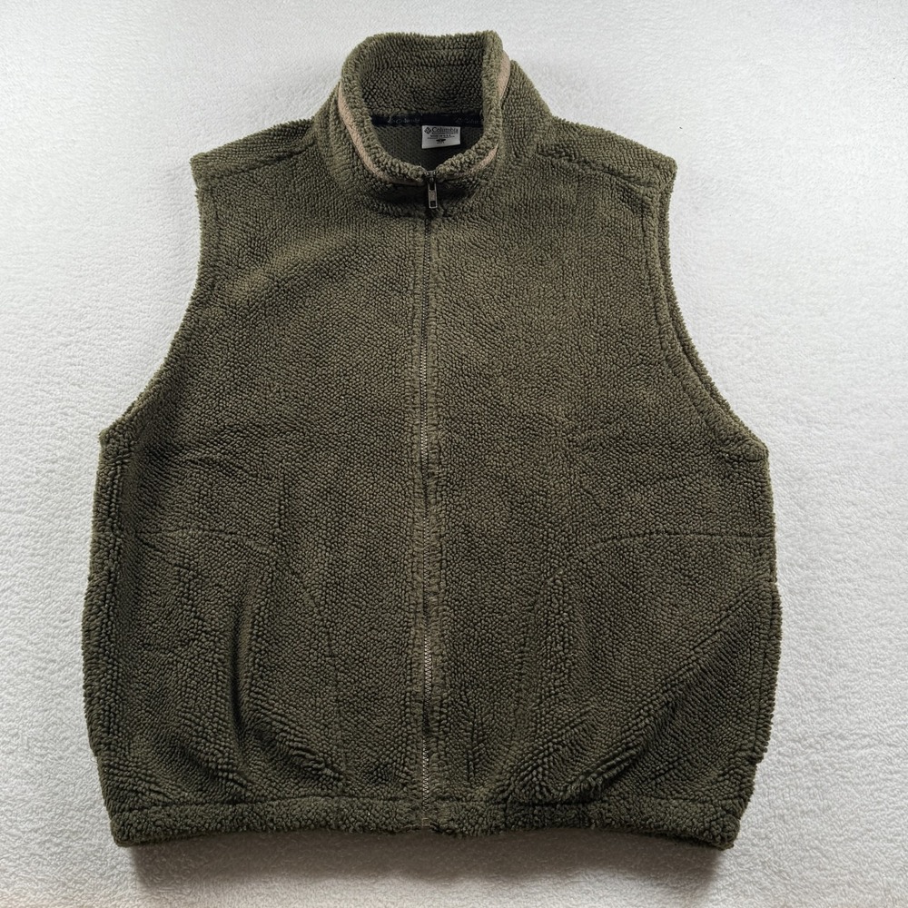 Columbia Boa Fleece Vest Mens Large Olive Green Mock Neck Sportswear Outdoor